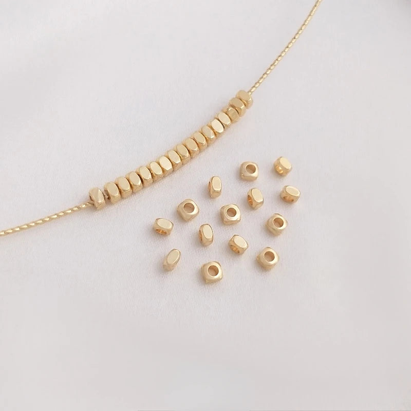 14K Cut Face Flat Square Bead DIY Loose Bead Bracelet Necklace Accessories