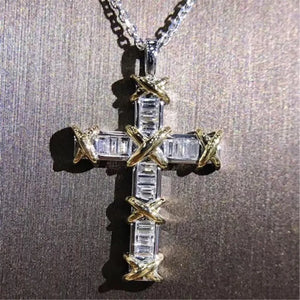 14K Diamond Cross Pendant in 925 Silver