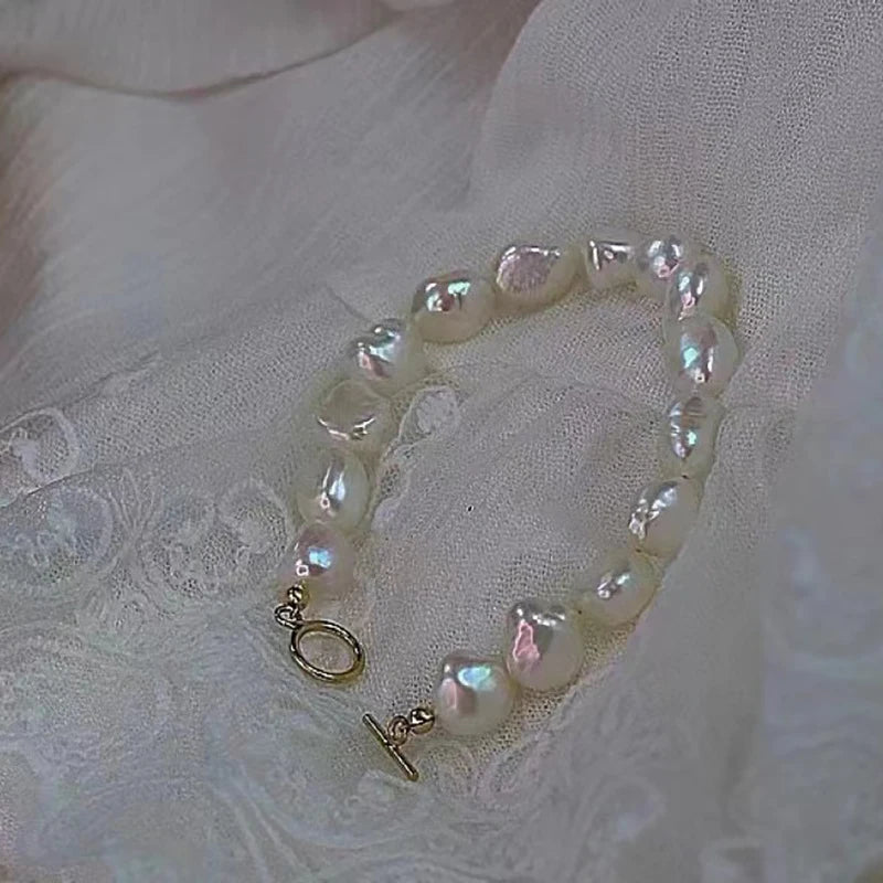 14K Filled 100% Nat Freshwater Baroque Pearl Bracelet 8-9mm Irregular