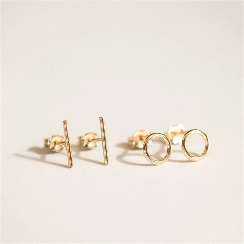 14K Filled Bar Earrings Circle Jewelry Dainty Earrings Vintage Waterproof