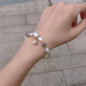 14K Filled Baroque Pearl Moonstone Bracelet Birthday Gift