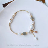 14K Filled Baroque Pearl Moonstone Bracelet Birthday Gift