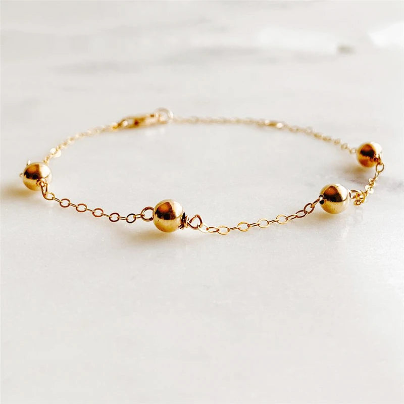 Vintage Anklets 14K Filled Beads Bracelet Jewelry Boho Charms for Women
