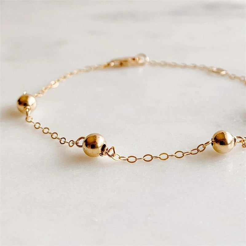 Vintage Anklets 14K Filled Beads Bracelet Jewelry Boho Charms for Women