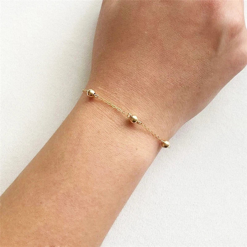 Vintage Anklets 14K Filled Beads Bracelet Jewelry Boho Charms for Women