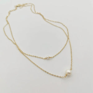 14K Filled Choker Double Layer Pearl Pendant Necklace Boho Collier Femme Perle
