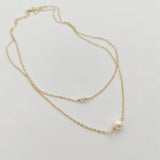 14K Filled Choker Double Layer Pearl Pendant Necklace Boho Collier Femme Perle
