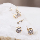 14K Gold Filled CZ Stud Earrings Tarnish Resistant Dainty Jewelry Waterproof