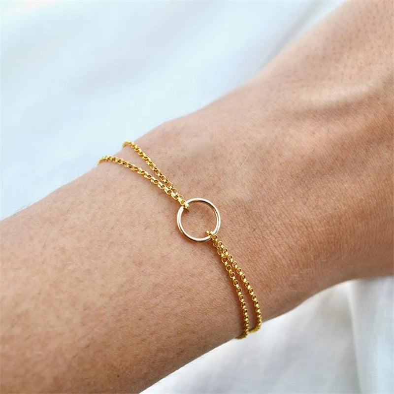 14K Filled Double-layer Bracelet Circle Jewelry Boho Charms Bracelets