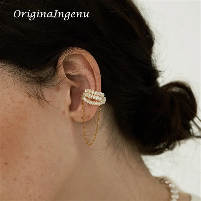 14K Filled Ear Cuff Pearl Jewelry Magnetic Buckle Earrings Vintage