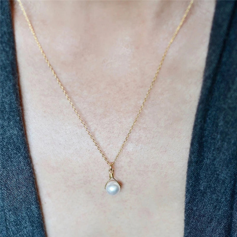 14K Filled Pearl Charm Necklace Jewelry Pendants Boho Necklace For Women