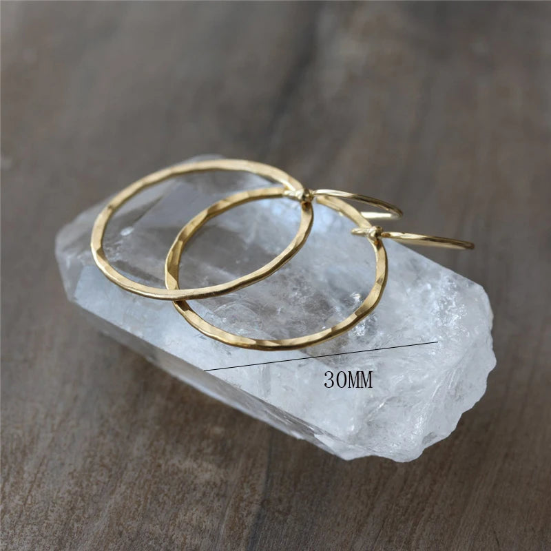 14K Filled Hammered Circle Earrings Minimalist Vintage Women Drop