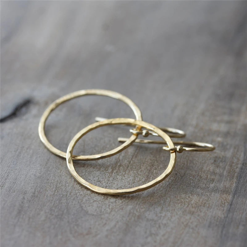 14K Filled Hammered Circle Earrings Minimalist Vintage Women Drop