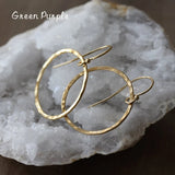 14K Filled Hammered Circle Earrings Minimalist Vintage Women Drop