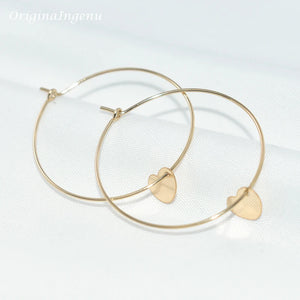 14K Filled Heart Earrings Hoop Jewelry Minimalism Oorbellen Brincos Pendientes