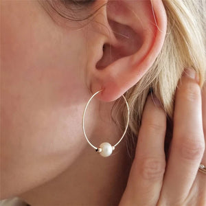 14K Filled Hoop Earrings Natural Pearl Jewelry 30MM/40MM/50MM/60MM Hoop Earrings