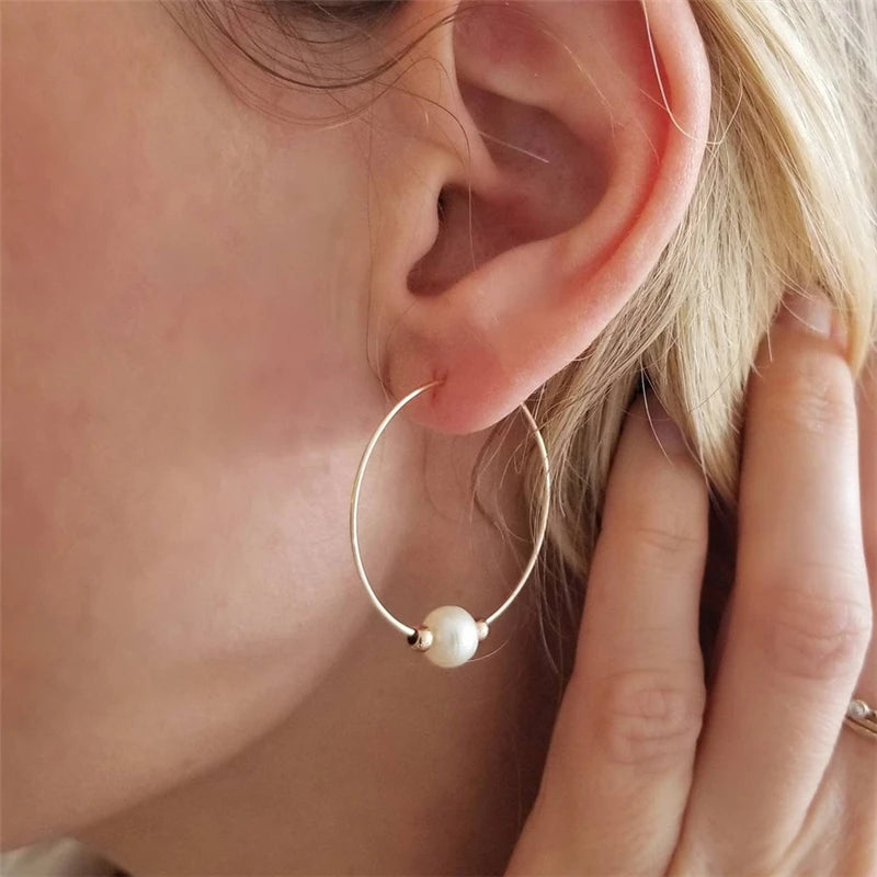 14K Filled Hoop Earrings Natural Pearl Jewelry 30MM/40MM/50MM/60MM Hoop Earrings