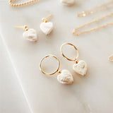 14K Filled Hoop Earrings Heart Pearl Jewelry Brincos Pendientes