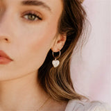 14K Filled Hoop Earrings Heart Pearl Jewelry Brincos Pendientes