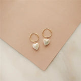 14K Filled Hoop Earrings Heart Pearl Jewelry Brincos Pendientes