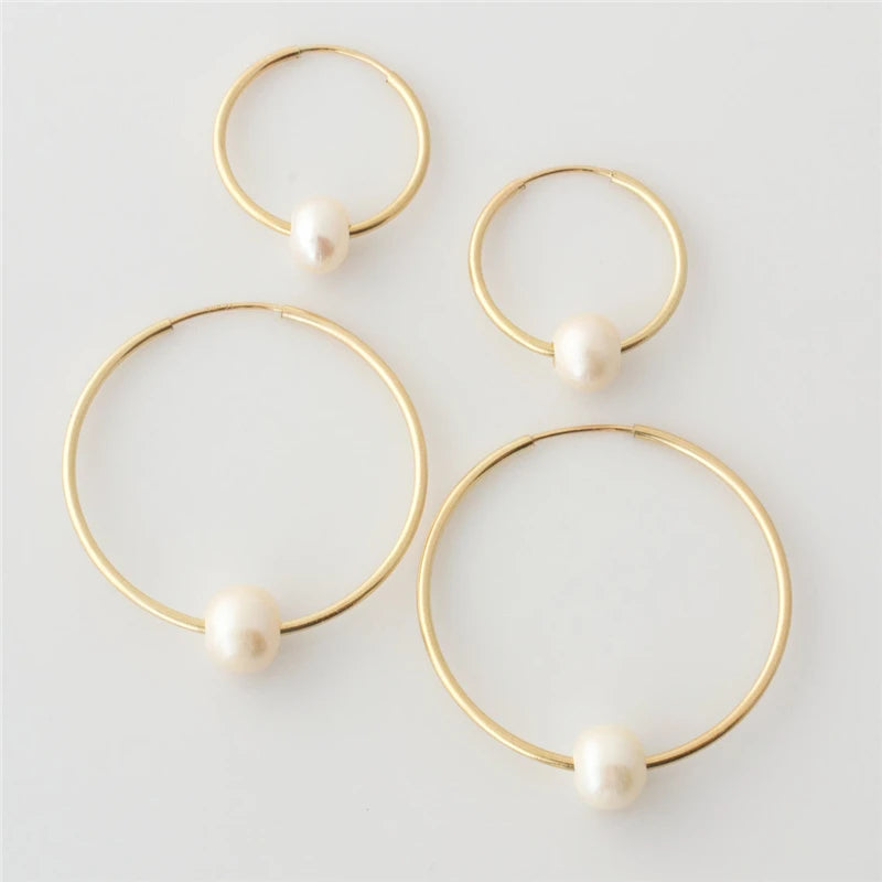 14K Filled Hoop Earrings Natural Pearl Jewelry