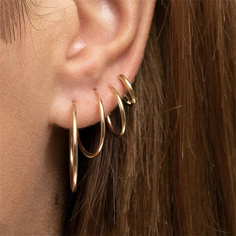 14K Filled Hoops Earrings Minimalism Vintage Jewelry