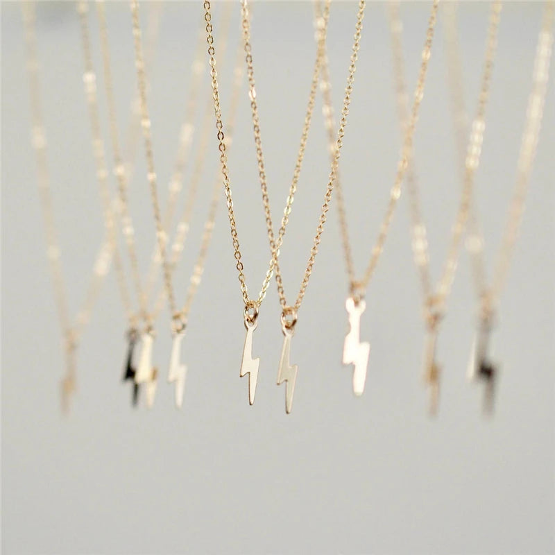 14K Filled Lightning Pendants Necklace Choker Kolye Boho Jewelry