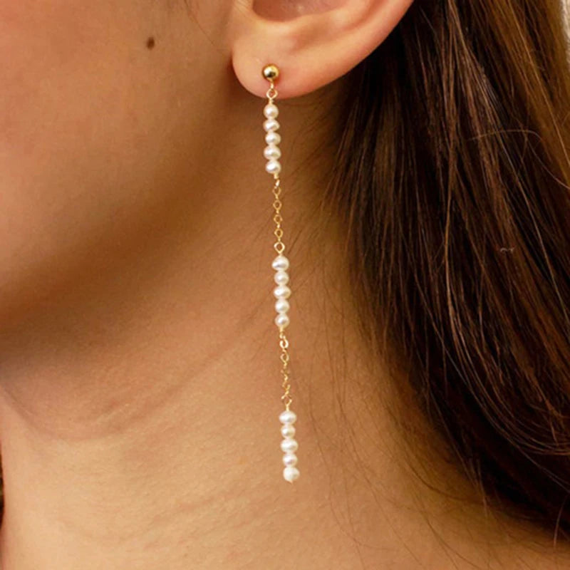 14K Filled Natural Pearl Earrings Boho Oorbellen Brinco Vintage Women Jewelry