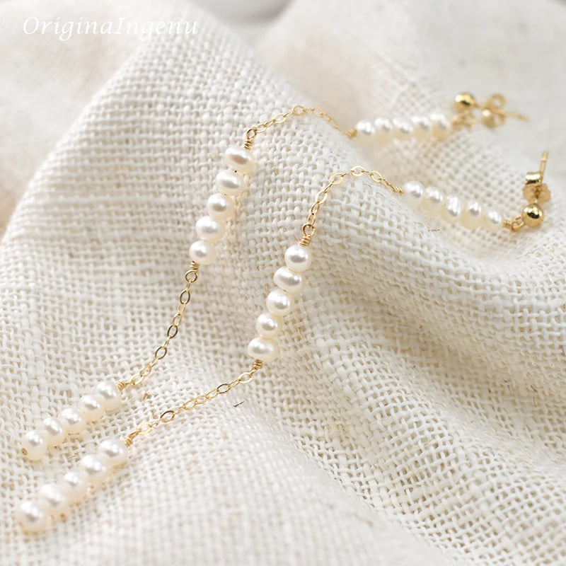 14K Filled Natural Pearl Earrings Boho Oorbellen Brinco Vintage Women Jewelry
