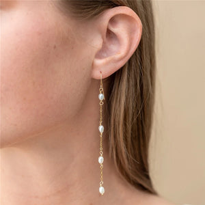 14K Pearl Earrings Vintage Boho Long Tassel Jewelry