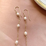 14K Pearl Earrings Vintage Boho Long Tassel Jewelry