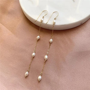 14K Pearl Earrings Vintage Boho Long Tassel Jewelry