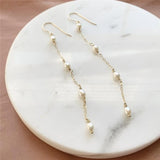14K Pearl Earrings Vintage Boho Long Tassel Jewelry