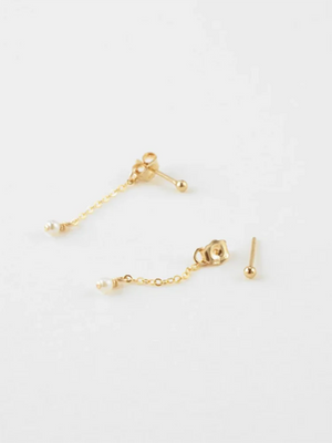 14K Filled Pearl Chain Studs Small Pearl Studs Earrings Tarnish Resistant
