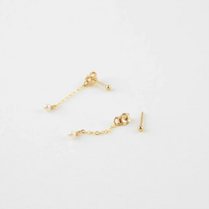 14K Filled Pearl Chain Studs Small Pearl Studs Earrings Tarnish Resistant