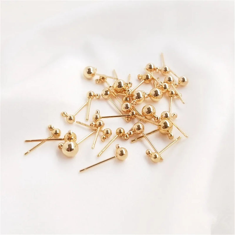 14K Filled Plated Ball needle bean ear nail with hanging ring bead needle
