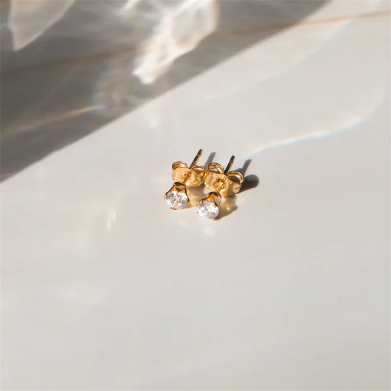 14K Filled CZ Stud Earrings Vintage Dainty Waterproof Jewelry