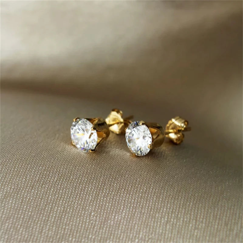 14K Filled CZ Stud Earrings Vintage Dainty Waterproof Jewelry