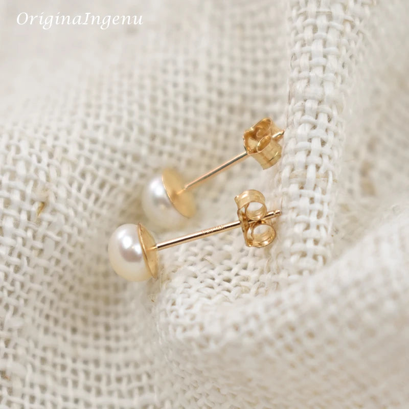 14K Filled Freshwater Pearl Stud Earrings Tarnish Resistant Dainty Jewelry