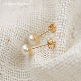 14K Filled Freshwater Pearl Stud Earrings Tarnish Resistant Dainty Jewelry