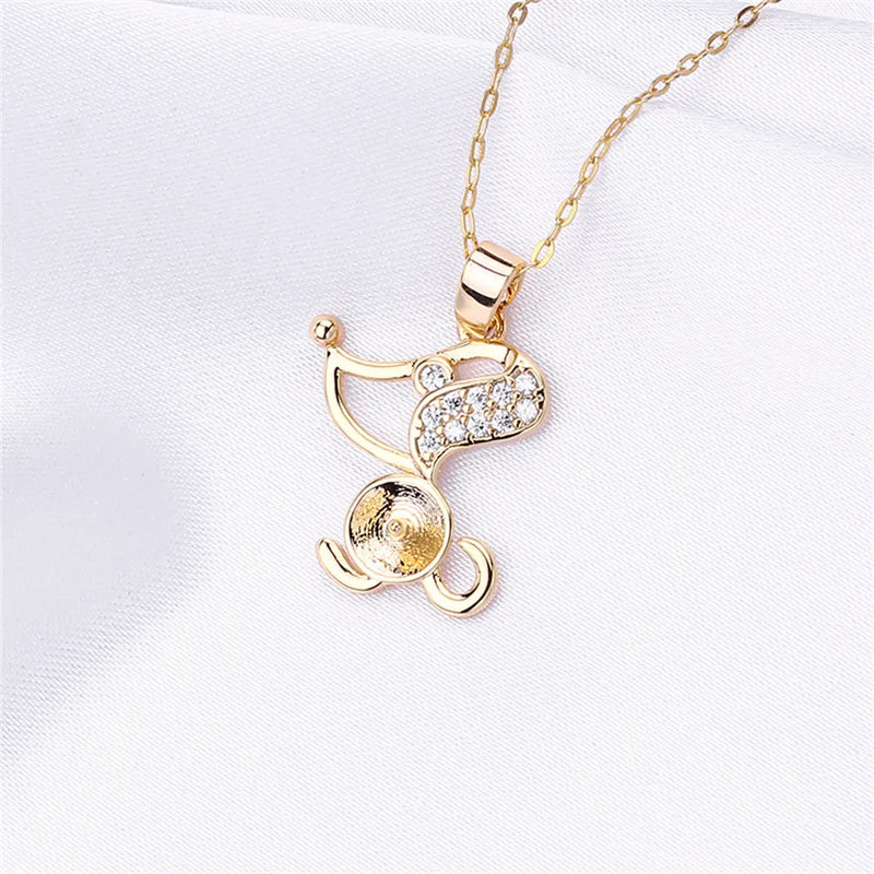 Cartoon Pearl Pendant Necklace 14K Plated Holder DIY Accessories