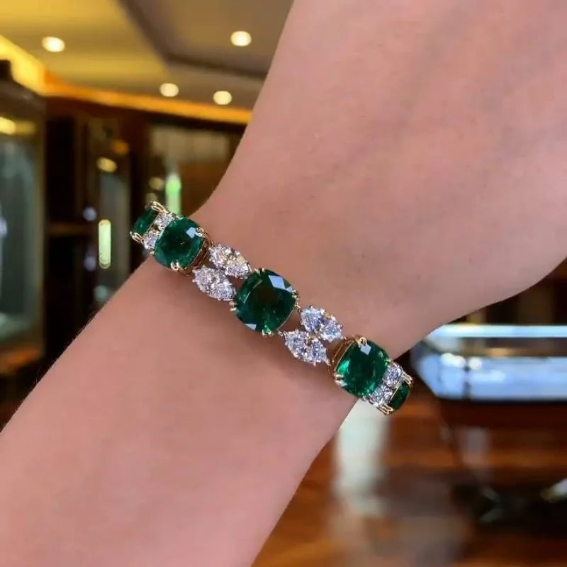 14K Lab Emerald Bangle Bracelet Wedding Bridal Vintage Jewelry
