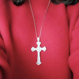 14K Long Cross Pendant Tibetan Silver S925 CZ Necklace Women Men Party Jewelry