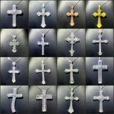 14K Long Cross Pendant Tibetan Silver S925 CZ Necklace Women Men Party Jewelry