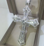 14K Long Cross Pendant Tibetan Silver S925 CZ Necklace Women Men Party Jewelry