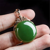 14K Emerald Inlaid Pendant Necklace Hand-Carved Jewelry
