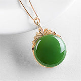 14K Emerald Inlaid Pendant Necklace Hand-Carved Jewelry