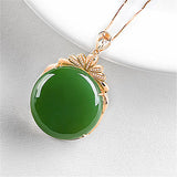 14K Emerald Inlaid Pendant Necklace Hand-Carved Jewelry