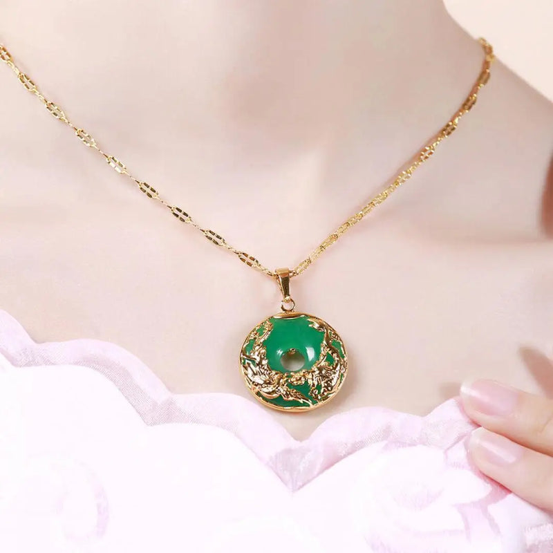 14K Necklace Emerald Pendants Green Jade Emerald Pendant Topaz Gemstone Necklace