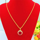 14K Yellow Chain Necklace with Red Green Gemstone Pendant